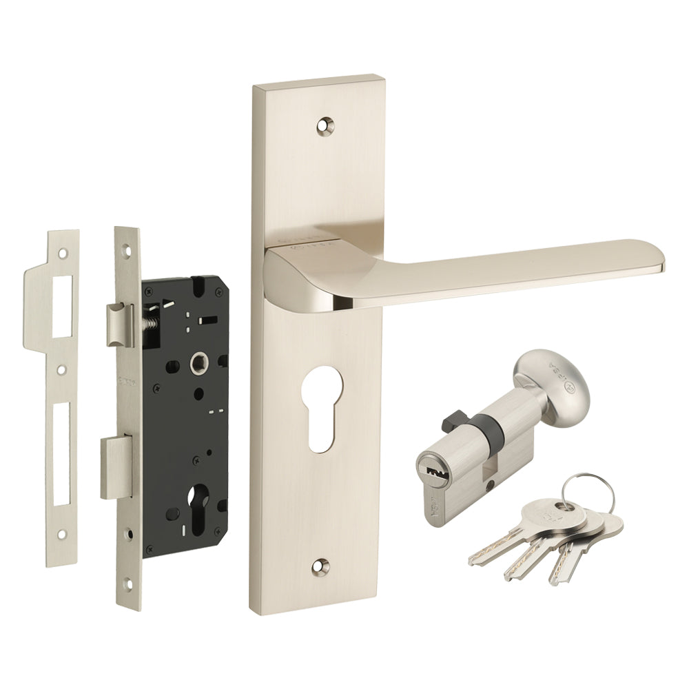 IPSA Chilli Moderna Handle Series on 10" Plate CY (Without Lock Body Cylinder) - Matte Satin Nickel Finish MSS